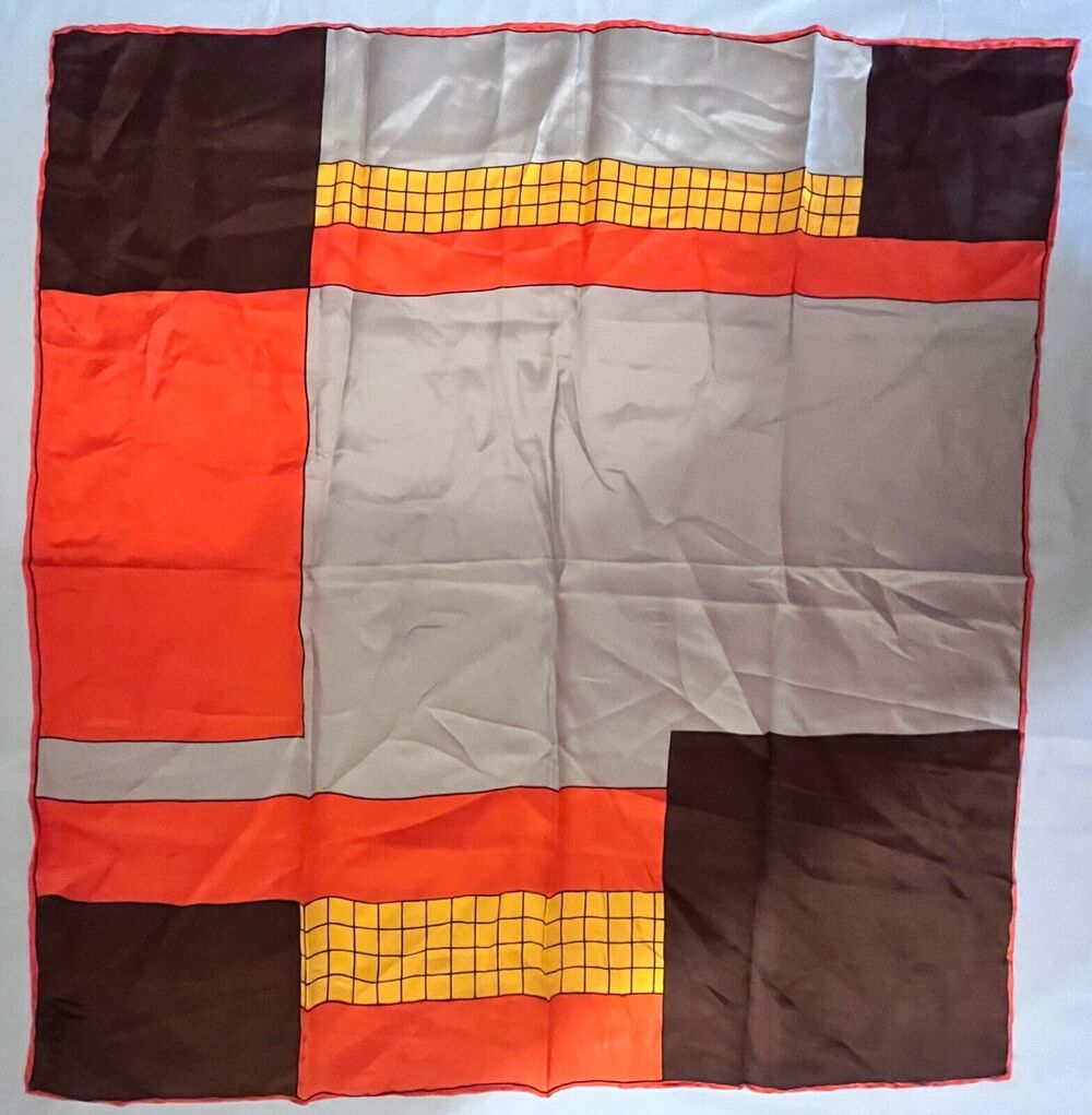 Vintage Vera Neumann Silk Scarf Signed Hand Rolled Japan Geometric 21" Square
